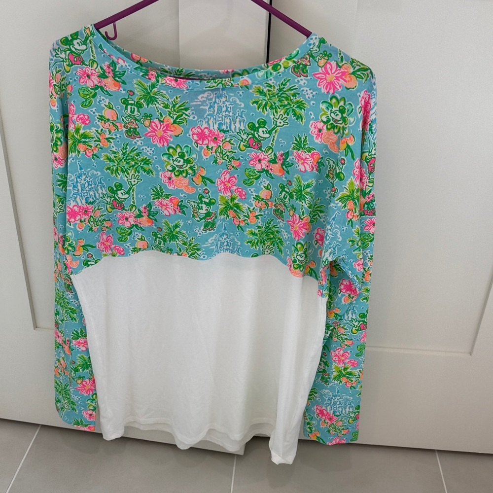 Lilly Pulitzer Blue Floral & White Long Sleeve Tee